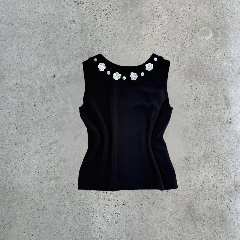 vintage black tank top with button details